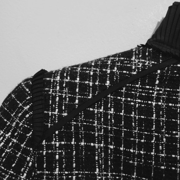 White House Black Market Black & White Tweed Blazer with Silky Ruffle Trim - Picture 13 of 13